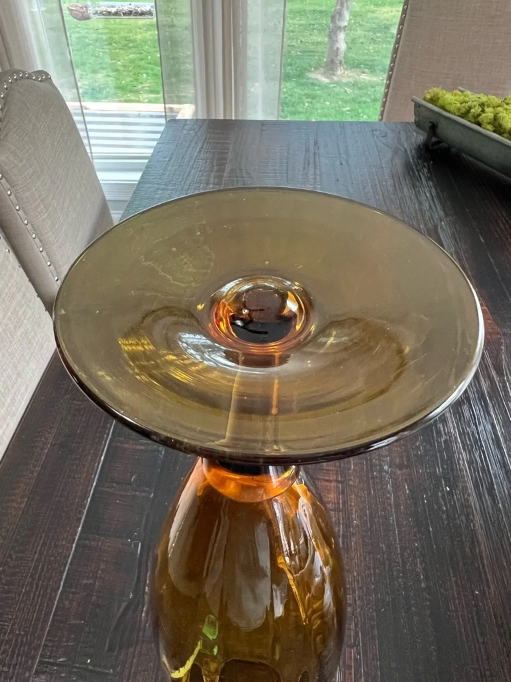 Tall Amber Glass Stem Vase 16.5” Mid Century Modern Decor Optic Panel
